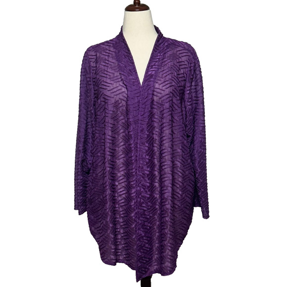 Catherines Cardigan Womens 1X 18-20 Purple Textured Semi Sheer Open Office NWT - Picture 1 of 12